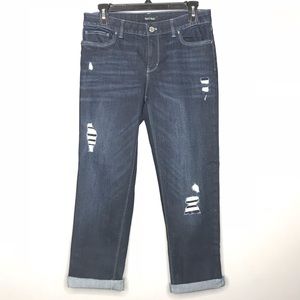 WHBM Distressed Dark Wash Straight Crop Jeans